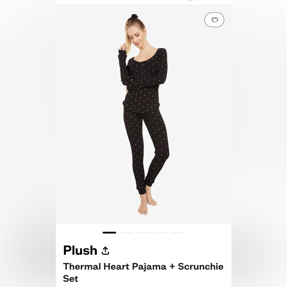 New Plush Thermal Heart Pajama + Scrunchie Set Sz Xs
